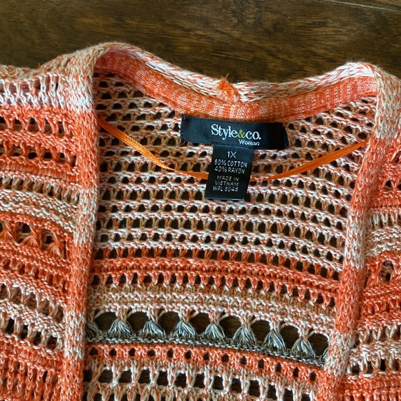 NWT Macy's Style & Co Coral Open Front Crochet Cardigan - Picture 3 of 7